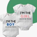 I'm the Girl TWINS Baby Rompers in Pakistan. Custom Newborn Twins clothing| I am the Boy Twins Romper